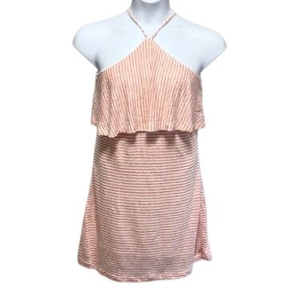 Splendid Striped Halter Pink Linen Blend Mini Popover Dress Sz M Sleeveless NWT - Picture 3 of 11